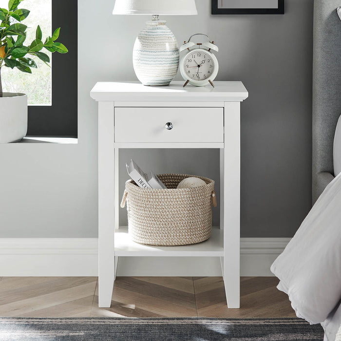 conifferism White Nightstand for Living Room Bedroom, Bed Side Table with Drawer and Storage Shelf, Modern Bedside Table with Thicker Legs, 24 inch End Table