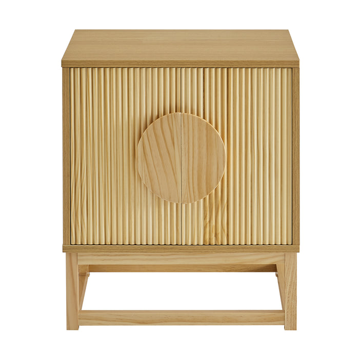 conifferism Modern Natural Night Stand 24" Wide with Solid Wood Doors, Bedroom Nightstand 24" Tall Bedside Tables, Mid Century Vintage Fluted Sofa End Side Table Living Room