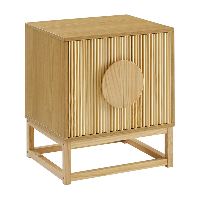 conifferism Modern Natural Night Stand 24" Wide with Solid Wood Doors, Bedroom Nightstand 24" Tall Bedside Tables, Mid Century Vintage Fluted Sofa End Side Table Living Room