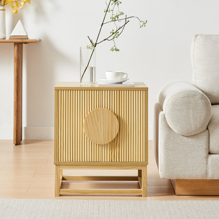 conifferism Modern Natural Night Stand 24" Wide with Solid Wood Doors, Bedroom Nightstand 24" Tall Bedside Tables, Mid Century Vintage Fluted Sofa End Side Table Living Room
