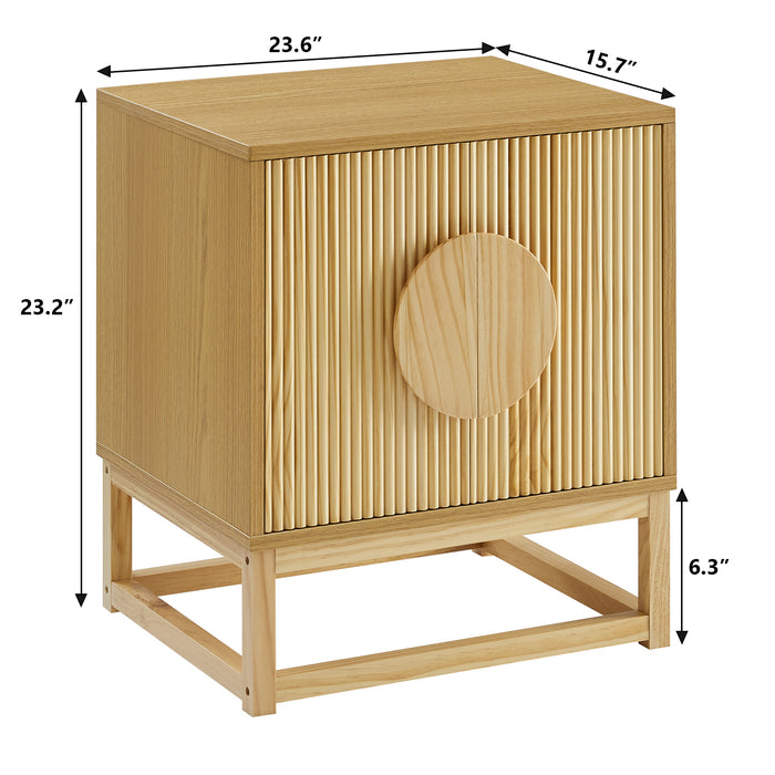 conifferism Modern Natural Night Stand 24" Wide with Solid Wood Doors, Bedroom Nightstand 24" Tall Bedside Tables, Mid Century Vintage Fluted Sofa End Side Table Living Room