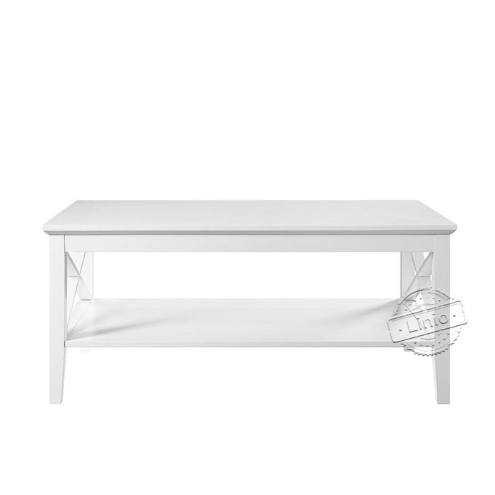 conifferism White Coffee Table with Storage Shelf for Living Room, Tea Table with Storage Shelf
