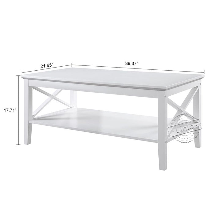 conifferism White Coffee Table with Storage Shelf for Living Room, Tea Table with Storage Shelf